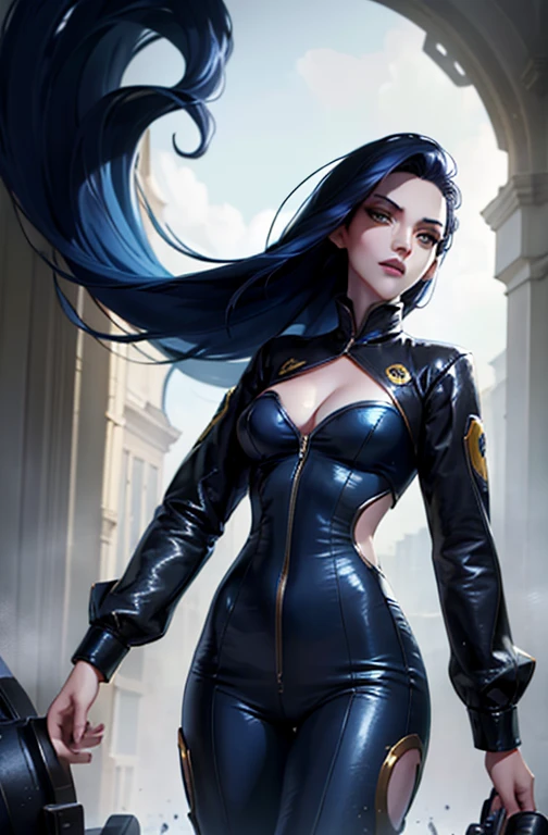 beautiful dark blue hair girl wearing living clothes, slender , instagram model  , caitlynlol, living clothes, tentacles , dark blue hair, yellow  eyes, space outfit, sexy, masterpiece, flawless