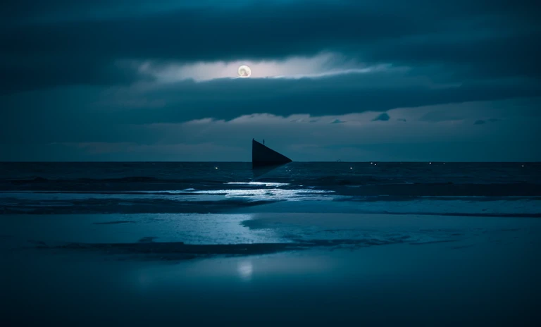 ice island, black sea, night, midnight, black wave