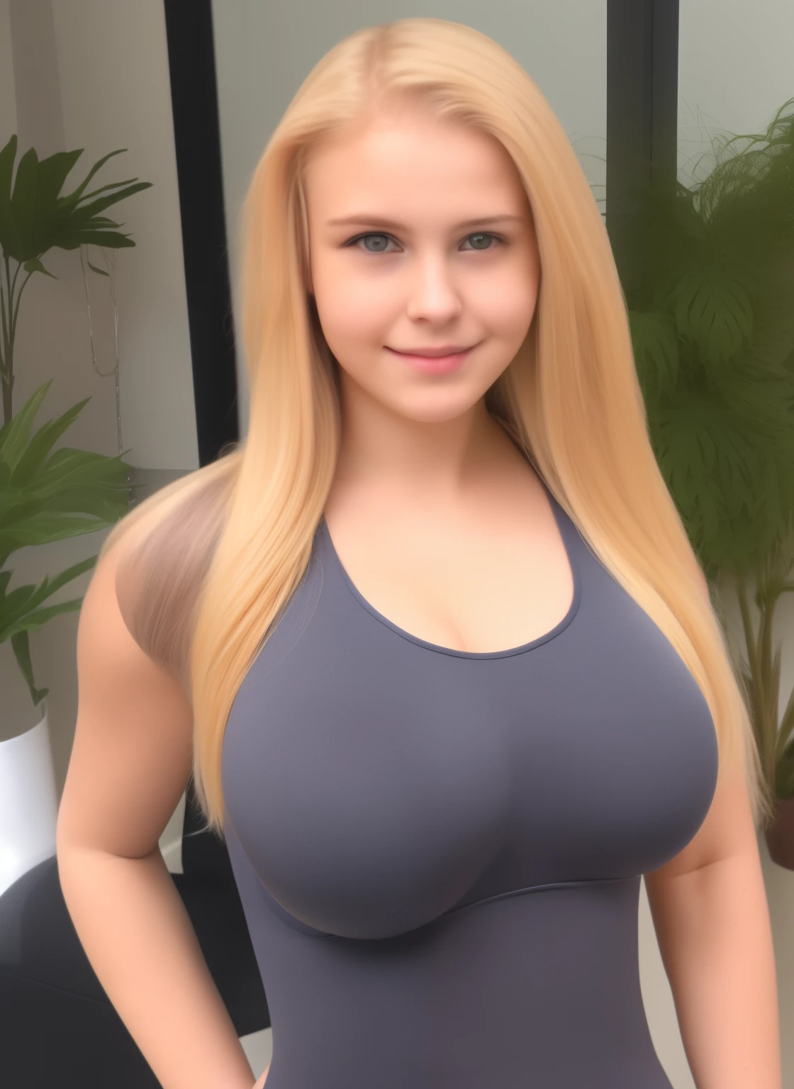 A close up of a woman in a gray top posing for a picture - SeaArt AI