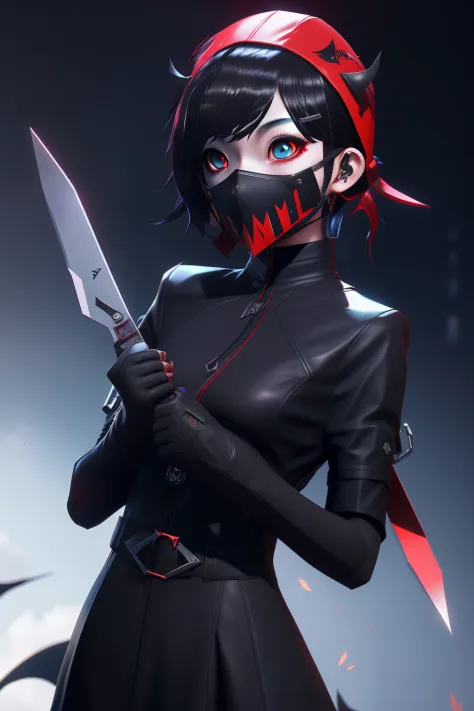 anime girl wearing red devil mask holding scissors, jet from valorant, badass anime 8 k, stylized anime, artgerm and atey ghaila...