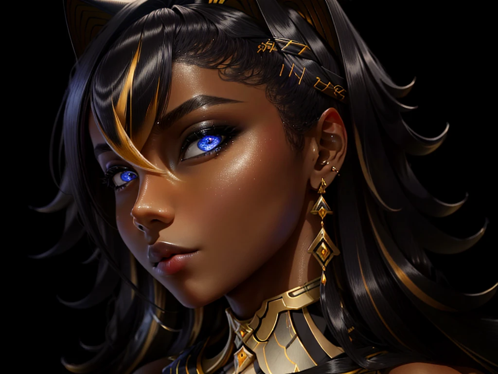 exteriors, Extremely detailed, Details, Masterpiece, ((illustartion)), 4k, 8K, hiquality, hight resolution, illumination, Cinematic, Award-winning, 1girl, ah high, Dehya, hairlong, cat ears ((dark skinned female)), Jewelry, blue eyes, black hair, punching,Curvy, Dehya \(Genshin Impact\),huge weapon, FantasyStyle_Burple, PunkAI