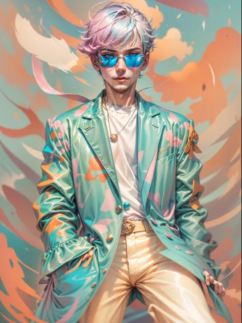 a man, in a dynamic pose wearing an expensive and fashionable outfit, designed by Gucci::3, tumblr, inspired by Yanjun Cheng sty...