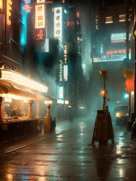 ((Best quality)), ((masterpiece)), (highly detailed:1.3), cyberpunk noodle bar at night in the rain,city, cinematic, inspired by...