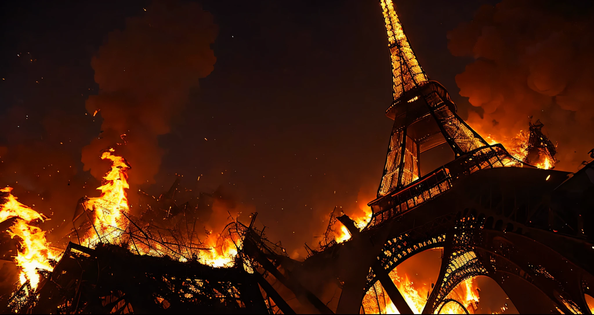 A close up of a fire burning near the eiffel tower - SeaArt AI