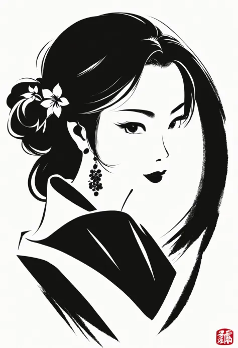high quality, logo style, Yabusame, black sumi-e silhouette of a beautiful woman, sophisticated, simple,  high quality,