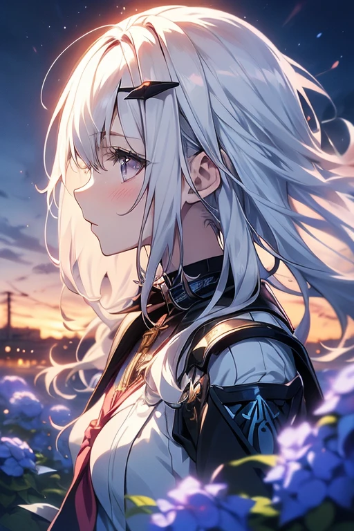 white haired anime girl ,pale skin, Black wings and blue flowers, Detailed anime artwork, Major anime art in detail, Digital art on PIXIV, Beautiful anime artwork, Detailed Digital Anime Art, Psychedelic and dreamy anime, Anime art in detail, Discord profile picture, dark psychedelica, anime fantasy artwork, Beautiful anime art, anime fantasy illustration, Best Anime 4K Konachan Wallpaper