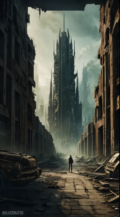 Create dystopian masterpieces，Depict the destroyed futuristic cityscape in a gritty game concept art style. The work should evok...