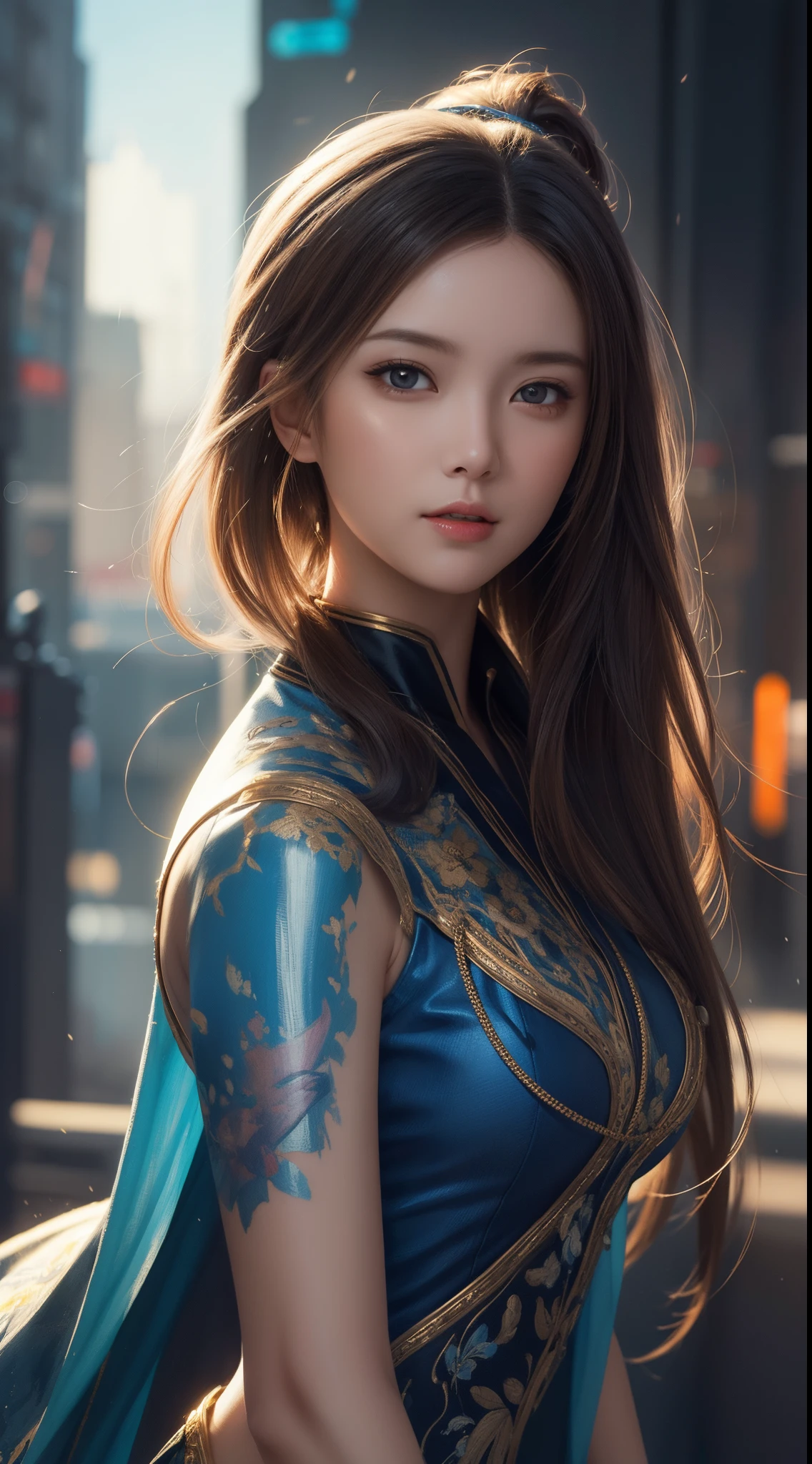 Anime-Gemälde einer süßen asiatischen Cyberpunk-Frau, shapeless cyberpunk hair, dynamische pose, elegante pose, helle Farben, Kunst von Carne Griffiths und Wadim Kashin Konzeptkunst, Cyberpunk-Hintergrund, Abstrakte Schönheit, Nahezu perfekt, reiner Form, Goldener Schnitt, Minimalismus, Konzeptkunst, komplizierte Details, 8k-Nachbearbeitung, hohe Auflösung, super detail, Trends auf Artstation, scharfer Fokus, Studiofotos, komplizierte Details, Sehr detailiert, von Greg Rutkowski