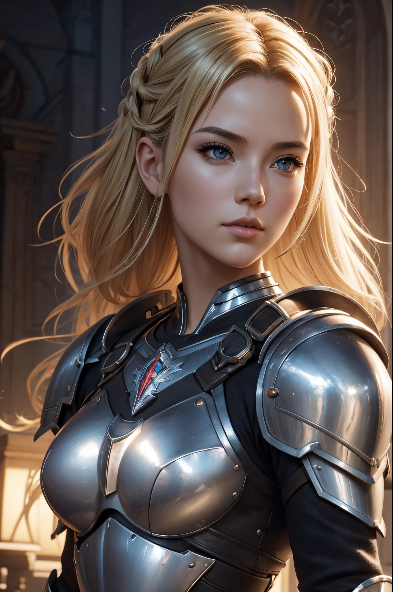 8K,Blonde mohawk girl in armor posing in front of a castle, artgerm julie bell beeple, Portrait of a girl holy knight with very small breasts, Portrait of a girl paladin, Alexandra Fomina Artstation, artgerm portrait, artgerm and wlop, ArtGerm ; 3d unreal engine, wlop and ArtGerm, ig model | ArtGerm, gorgeous girl paladin,超A high resolution,super realistic skin,tiny chest,