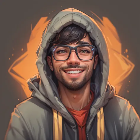 (piva) create a high-quality 2d cartoon portrait of a man wearing glasses and a hoodie, exibindo um sorriso alegre. este retrato...