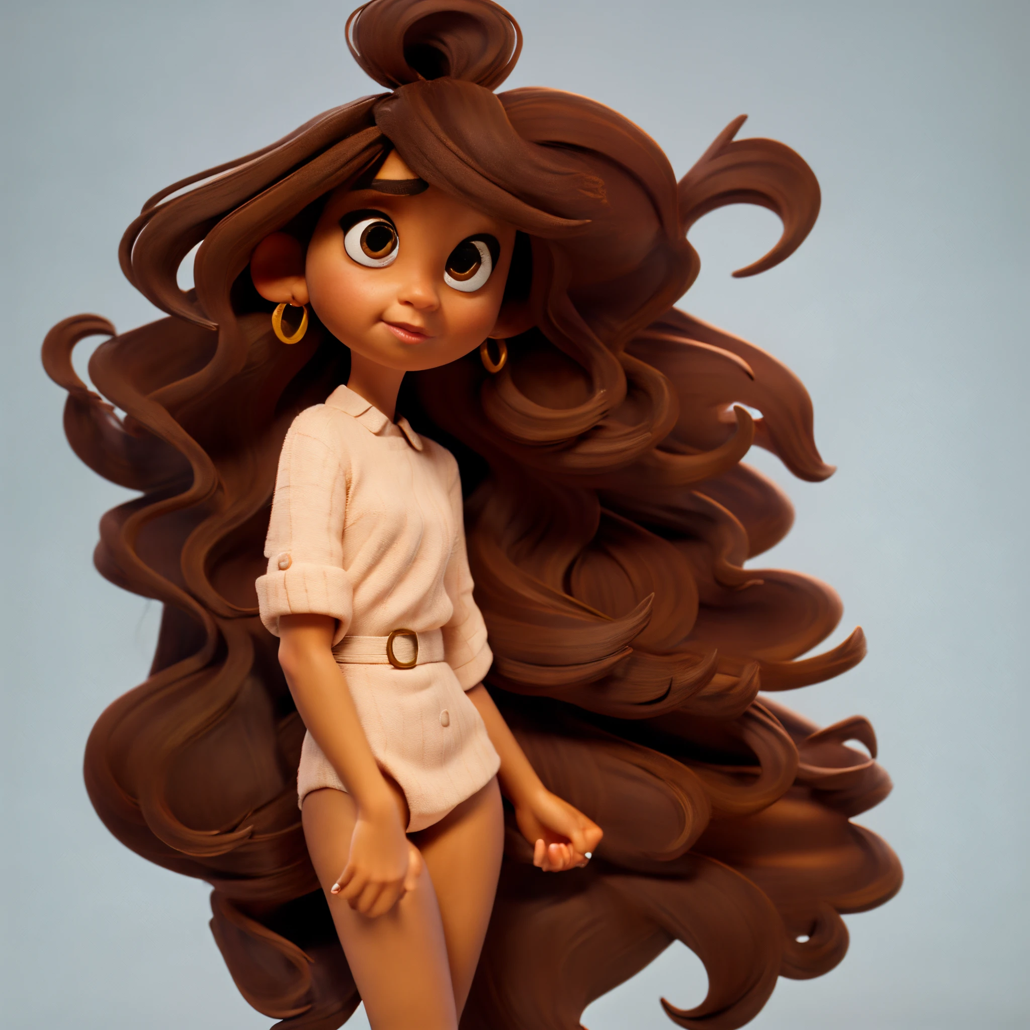 There is a doll with long brown hair and a dress - SeaArt AI