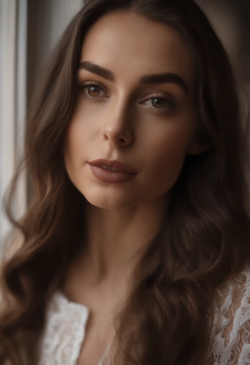 A close up of a woman with long hair and a white dress - SeaArt AI