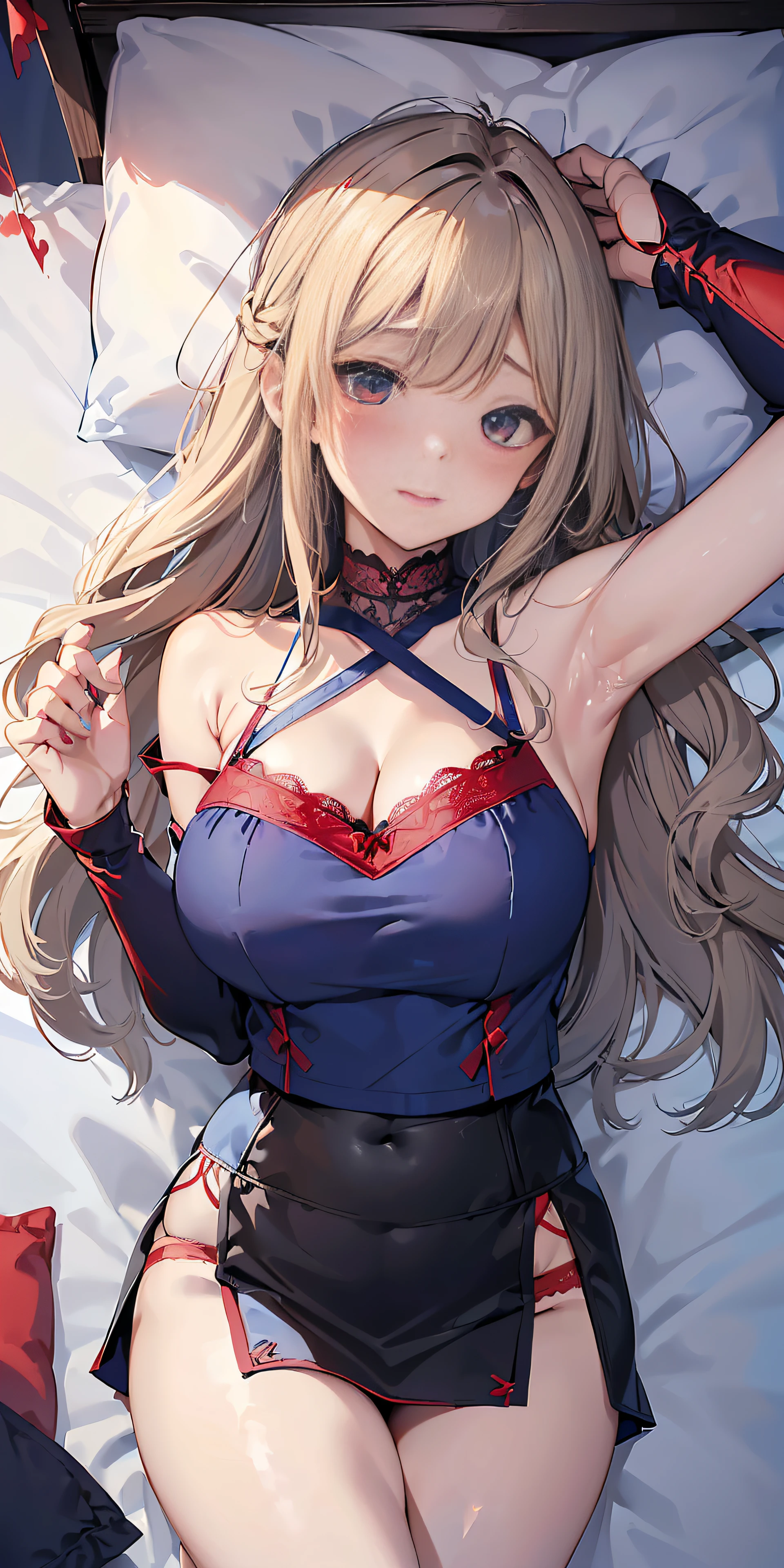 Anime girl in a sexy lingerie laying on a bed - SeaArt AI