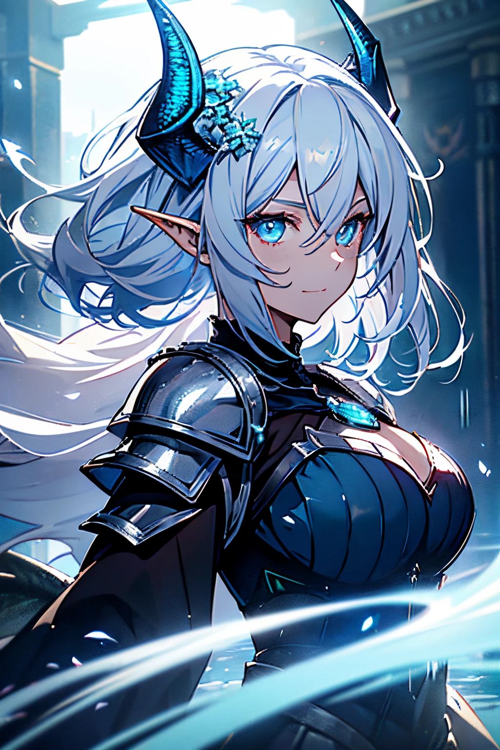 Anime girl with blue eyes and white hair in a dark room - SeaArt AI