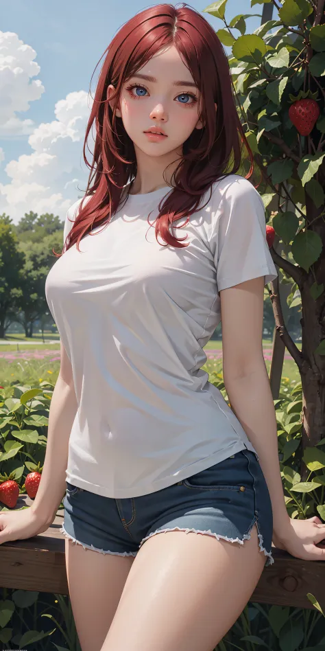 (masterpiece, best quality, ultra-detailed, 8k wallpaper, photorealistic), 1 girl, curvaceous but slender body, red hair, green ...