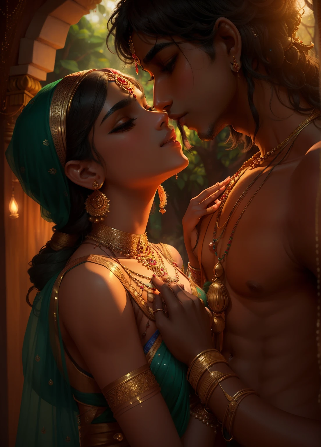 A man and woman in traditional indian clothing kissing each other - SeaArt  AI