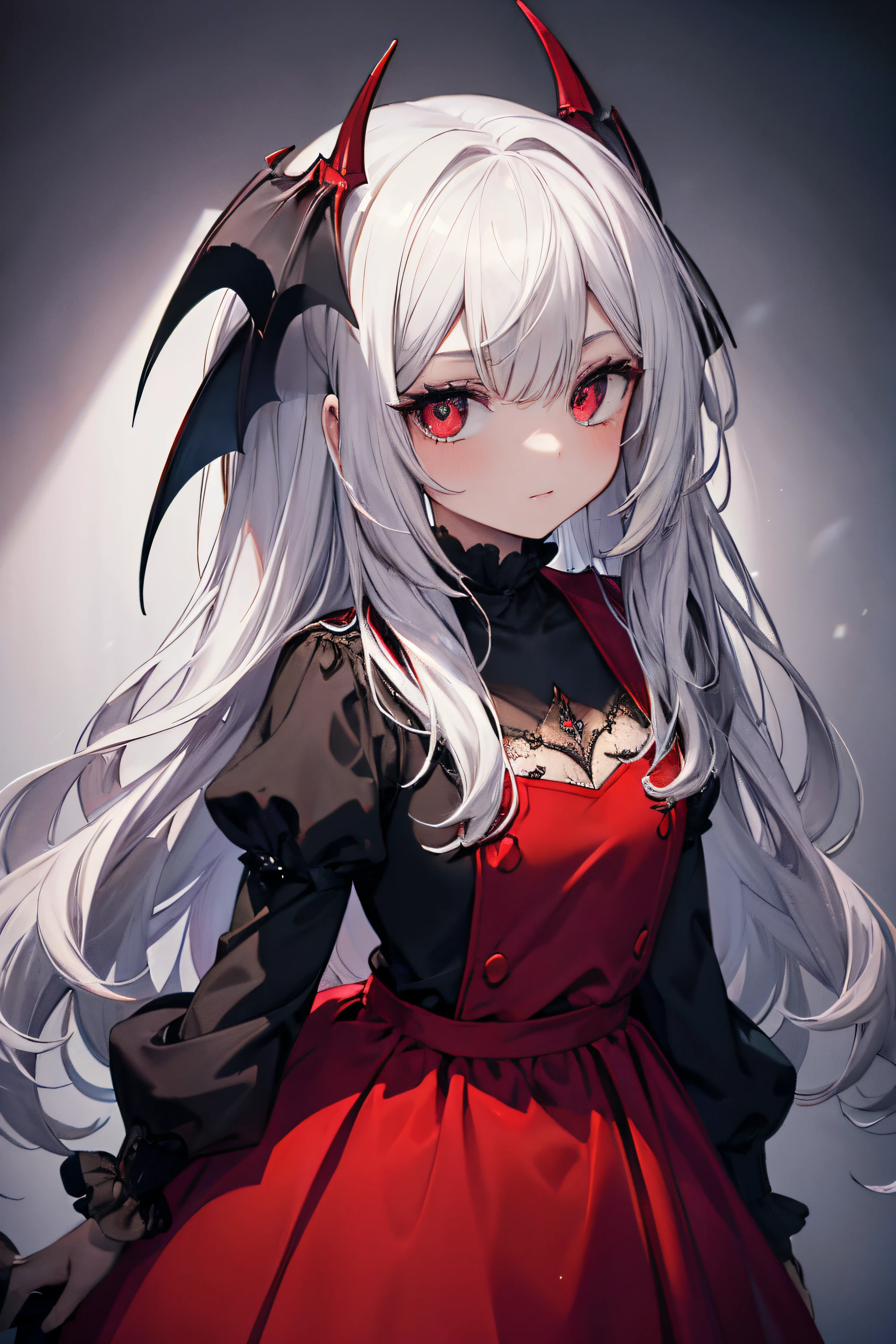 Anime girl with long white hair and red dress - SeaArt AI