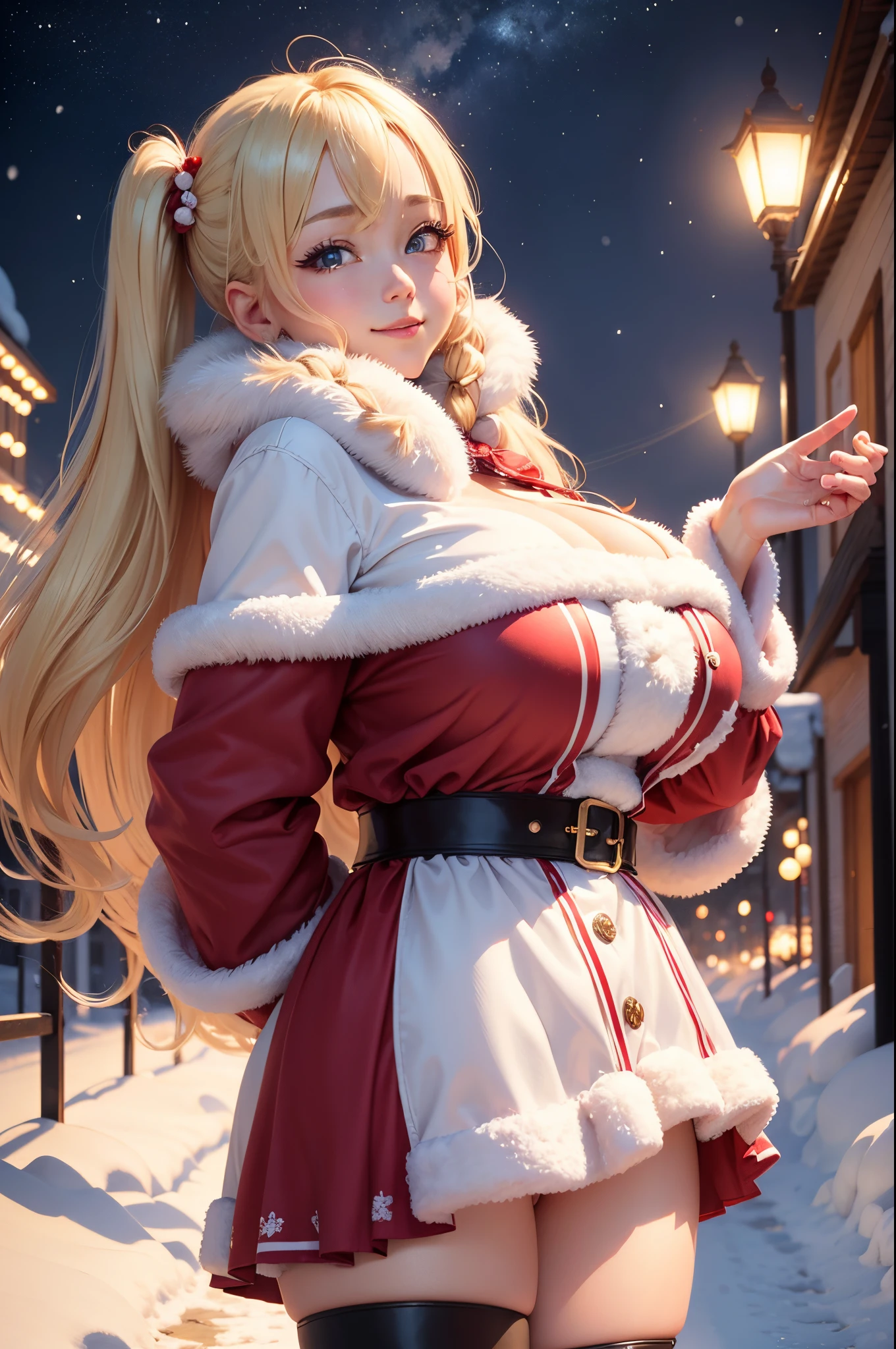 A woman in a santa outfit posing for a picture in the snow - SeaArt AI