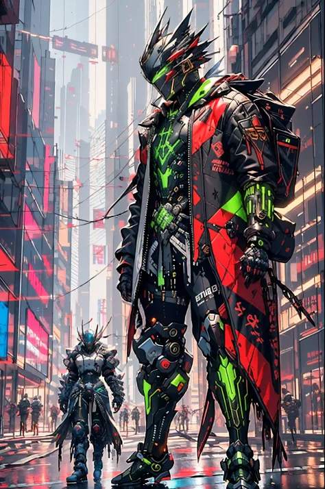 there is a man in a black and green outfit with a backpack, cyberpunk streetwear, terno cyberpunk, cyberpunk rua goon, cyberpunk...