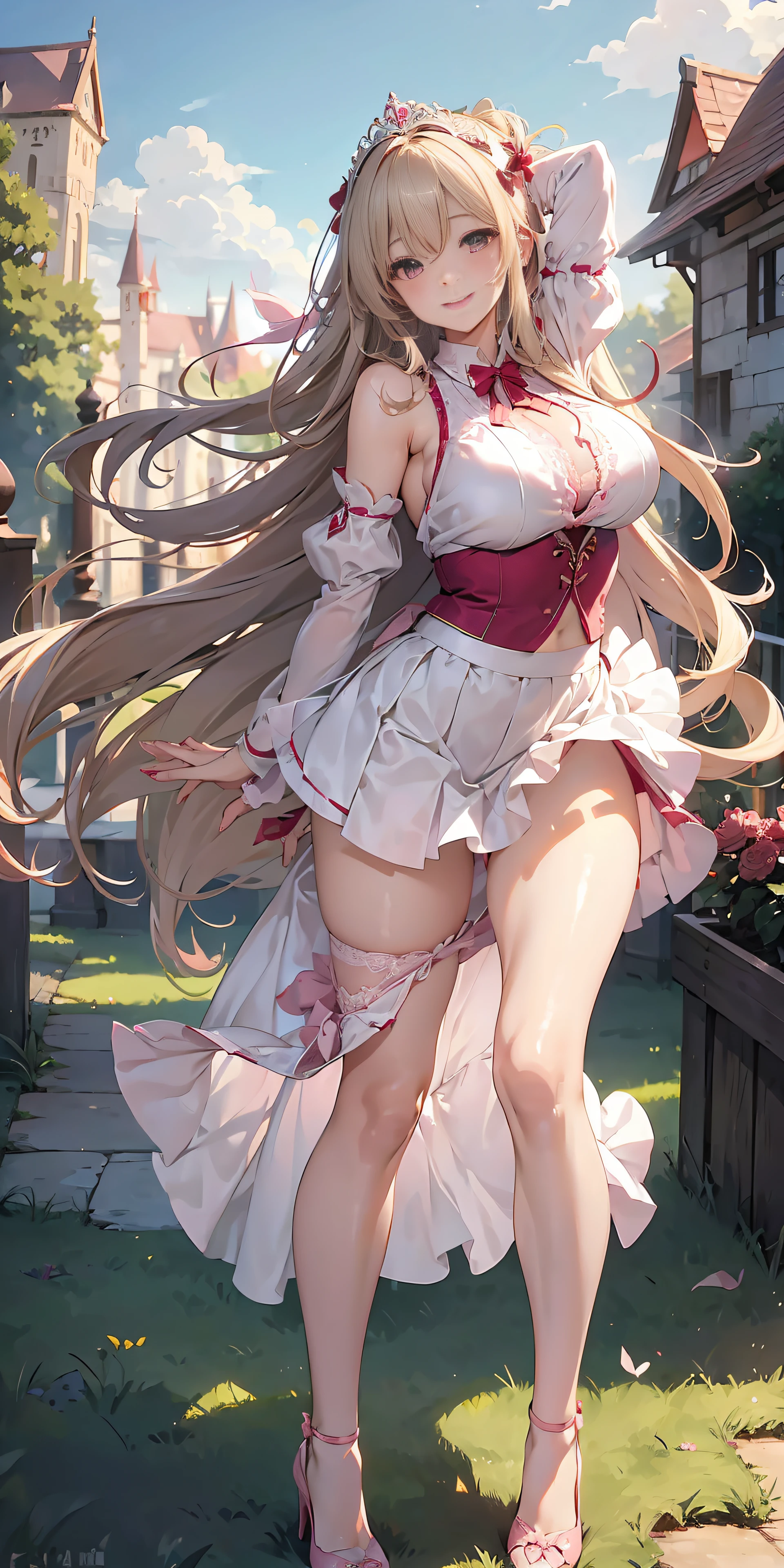 Anime girl in a white dress with long hair and pink shoes - SeaArt AI