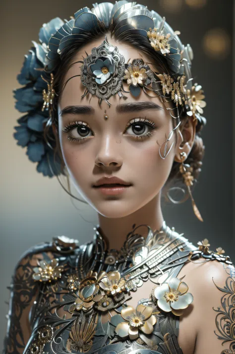 best quality, 8k, masterpiece: 1.2, ultra-detailed, realistic: a metal girl flower (shiny petals, delicate craftsmanship, detail...