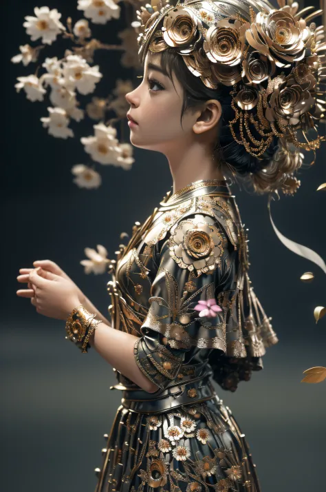 best quality, 8k, masterpiece: 1.2, ultra-detailed, realistic: a metal girl flower (shiny petals, delicate craftsmanship, detail...