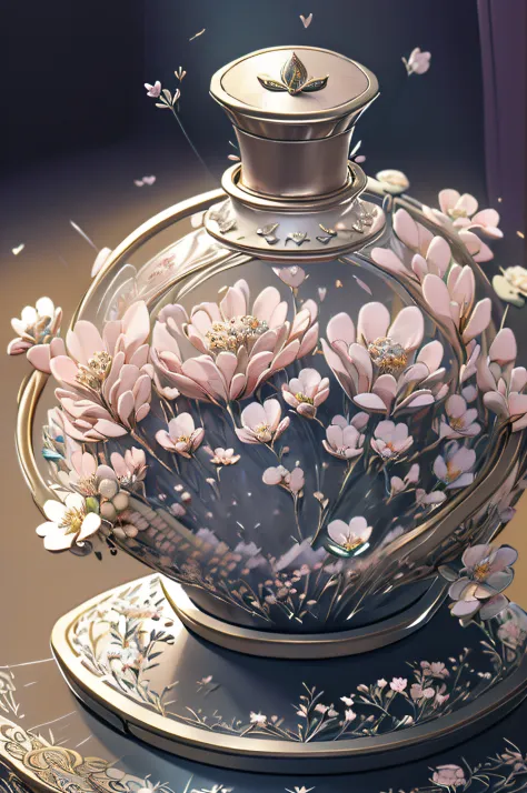 best quality, 8k, masterpiece: 1.2, ultra-detailed, realistic:  Metalic tree with metal flowers (bright petals, delicate craftsmanship, detailed engravings, shimmering reflections, pastel color).
