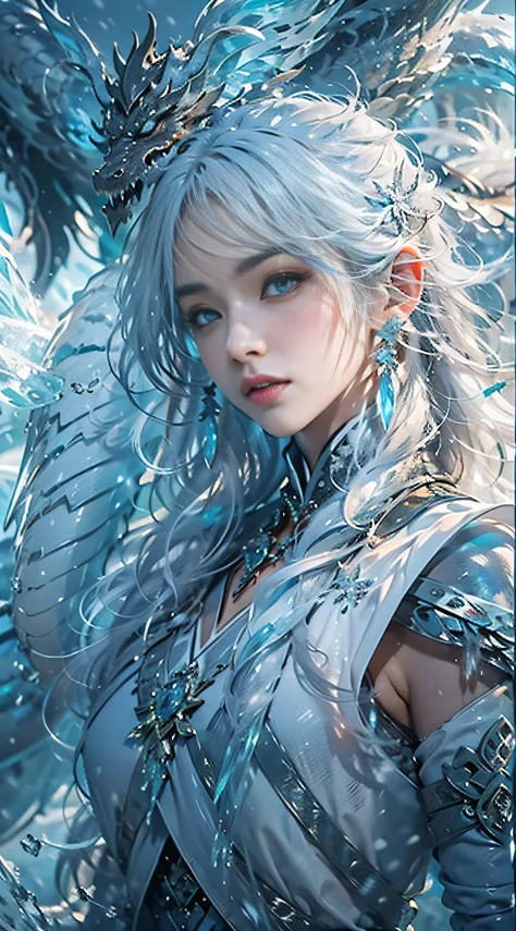 (((1girll)))，（Perfect facial features：1.4），Wearing an ancient Chinese Han Chinese costume，icey，ice wings，Splattered liquid，Wavy ...