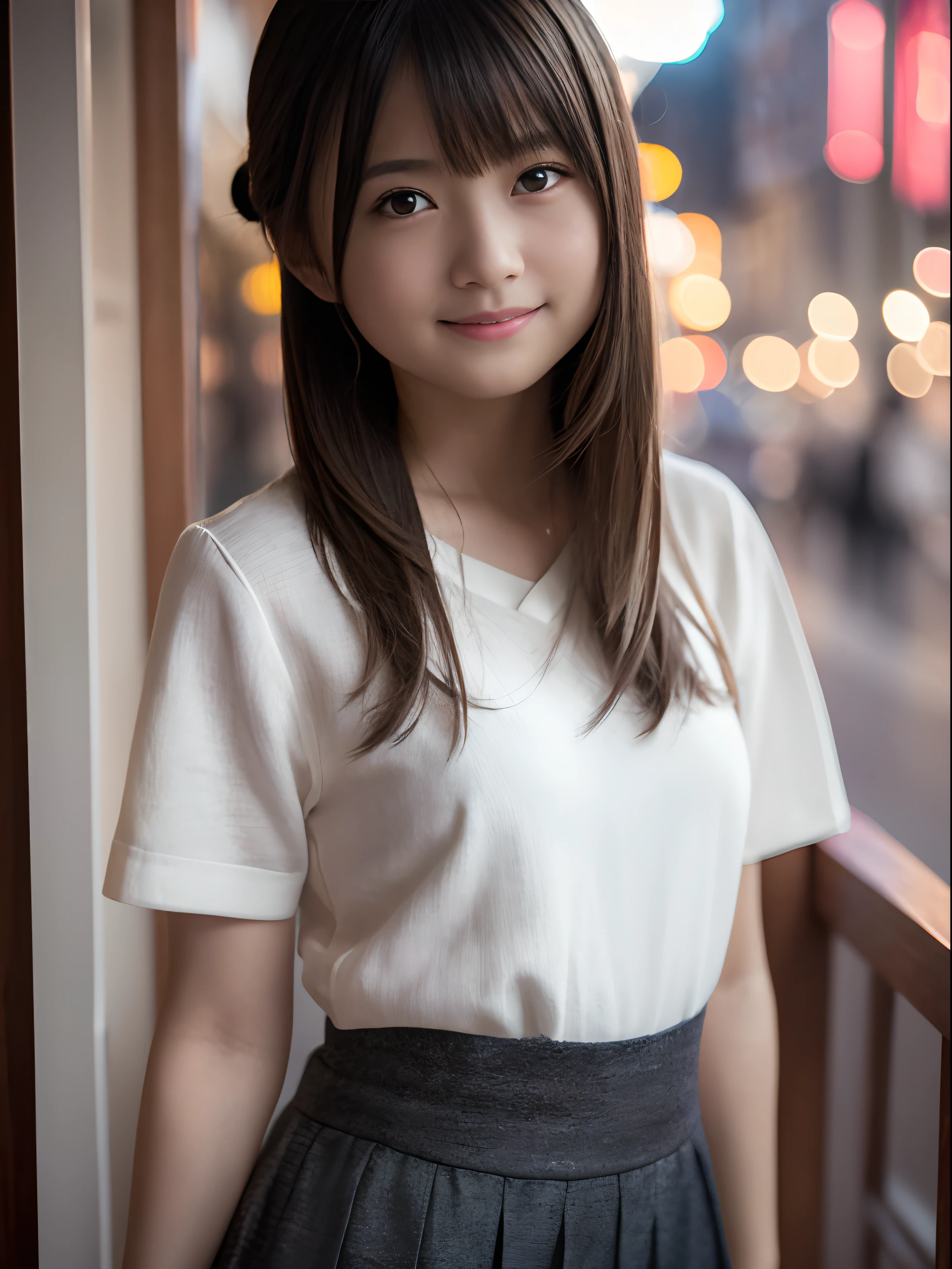 Arafed asian woman in a white shirt and black skirt posing for a ...