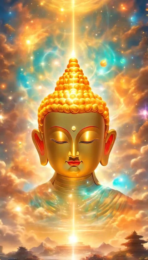 (Best quality,4K,8K,A high resolution,tmasterpiece:1.2),ultra - detailed,(actual,realistically,realistically:1.37),Transparent Buddha Head,cosmic soil,Yellow Planet,glowing effect, OC Render,Translucent material,Spacious size,Ethereal atmosphere,divine bei...