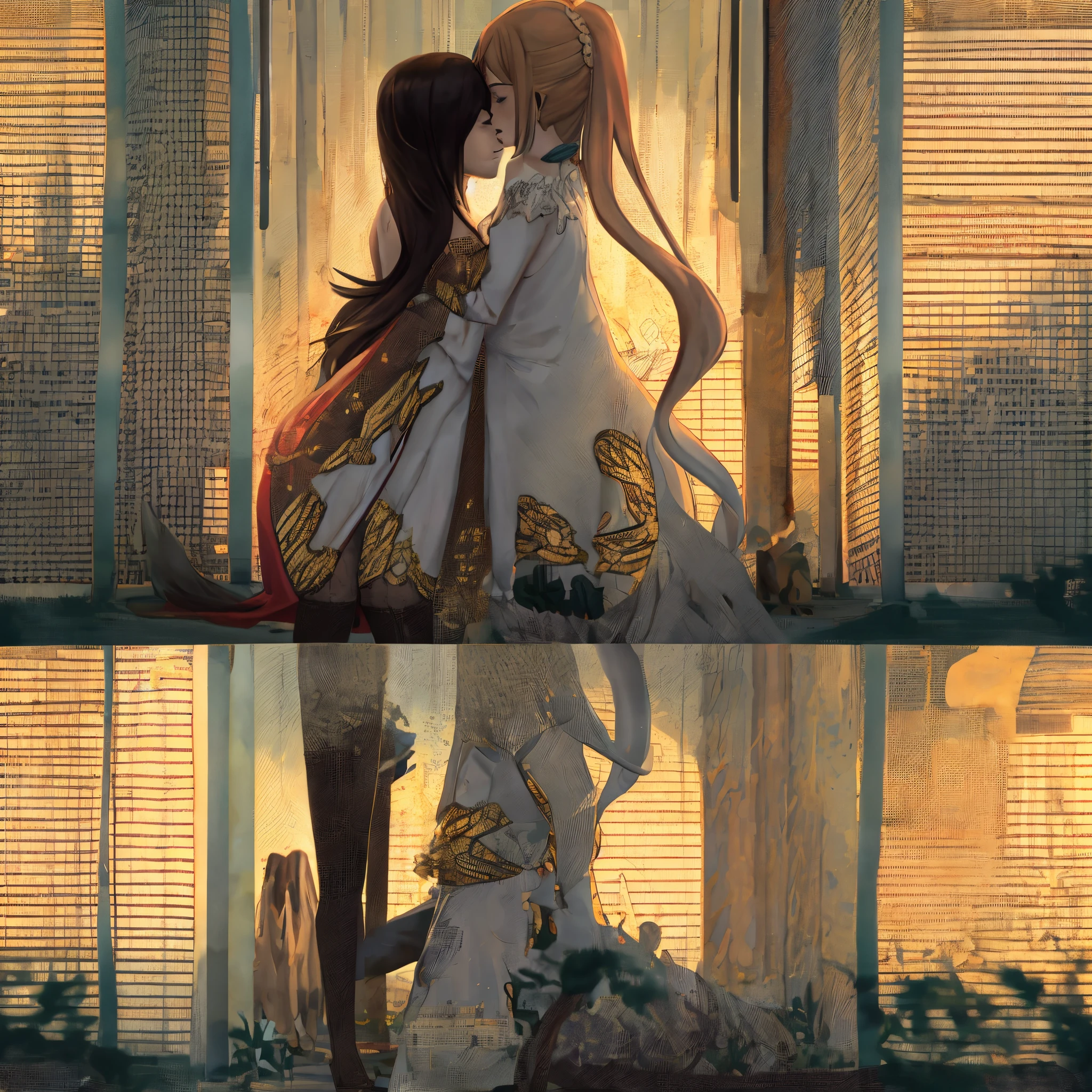 Anime scene of a couple kissing in front of a window - SeaArt AI