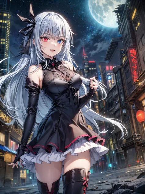 (1 adult girl), (Ruminas of tensei shitara slime datta ken), silver hair, (((heterochromatic eyes shine deep sky blue and light ...