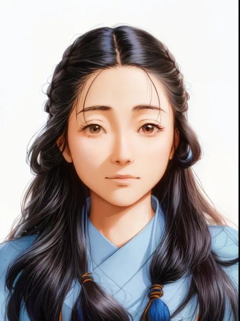 Long-haired Arafad girl wearing sweater and blue shirt, Anime avatar,south east asian with round face，Makoto Shinkai’s movie sen...