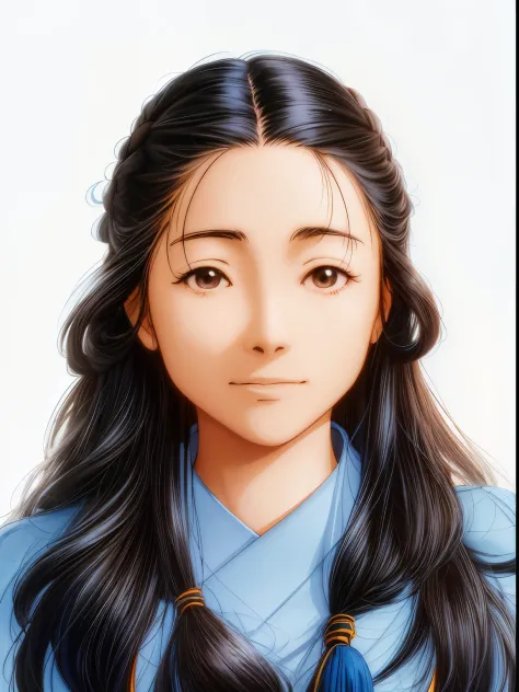 Long hair japanese anime girl wearing sweater and blue shirt, Anime avatar，with a round face，Makoto Shinkai’s cinematic sense，Pl...
