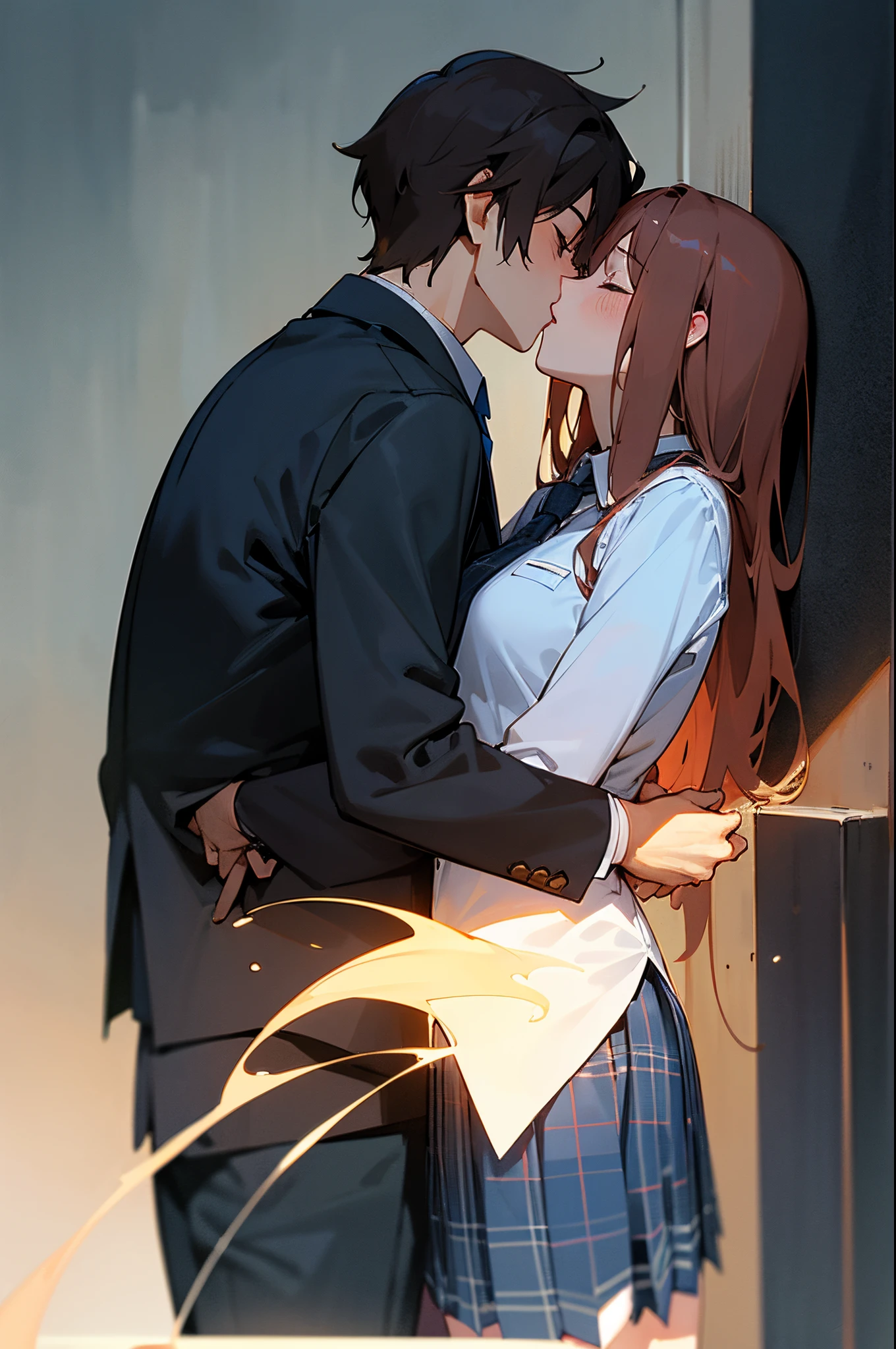 Anime couple kissing in front of a building with a window - SeaArt AI