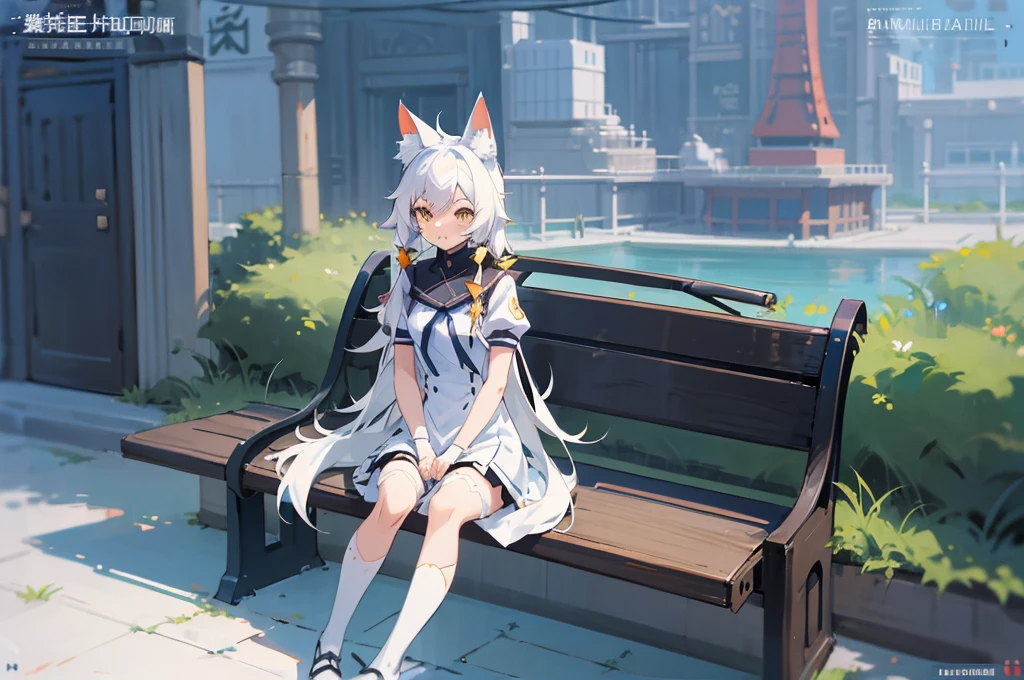 anime girl with long white hair sitting on a bench, white cat girl, from arknights, white - haired fox, anime catgirl, anime girl with cat ears, art of kirokaze pixel, nekomimi, cute anime catgirl, azur lane style, cushart kenz, beautiful anime catgirl, kantai collection style, catgirl