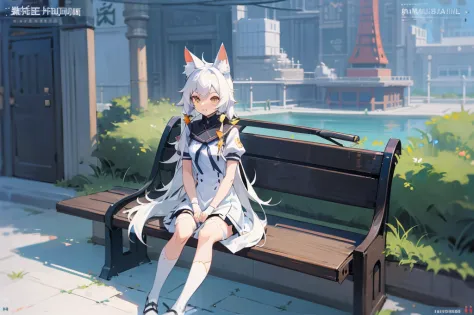 anime girl with long white hair sitting on a bench, white cat girl, from arknights, white - haired fox, anime catgirl, anime gir...