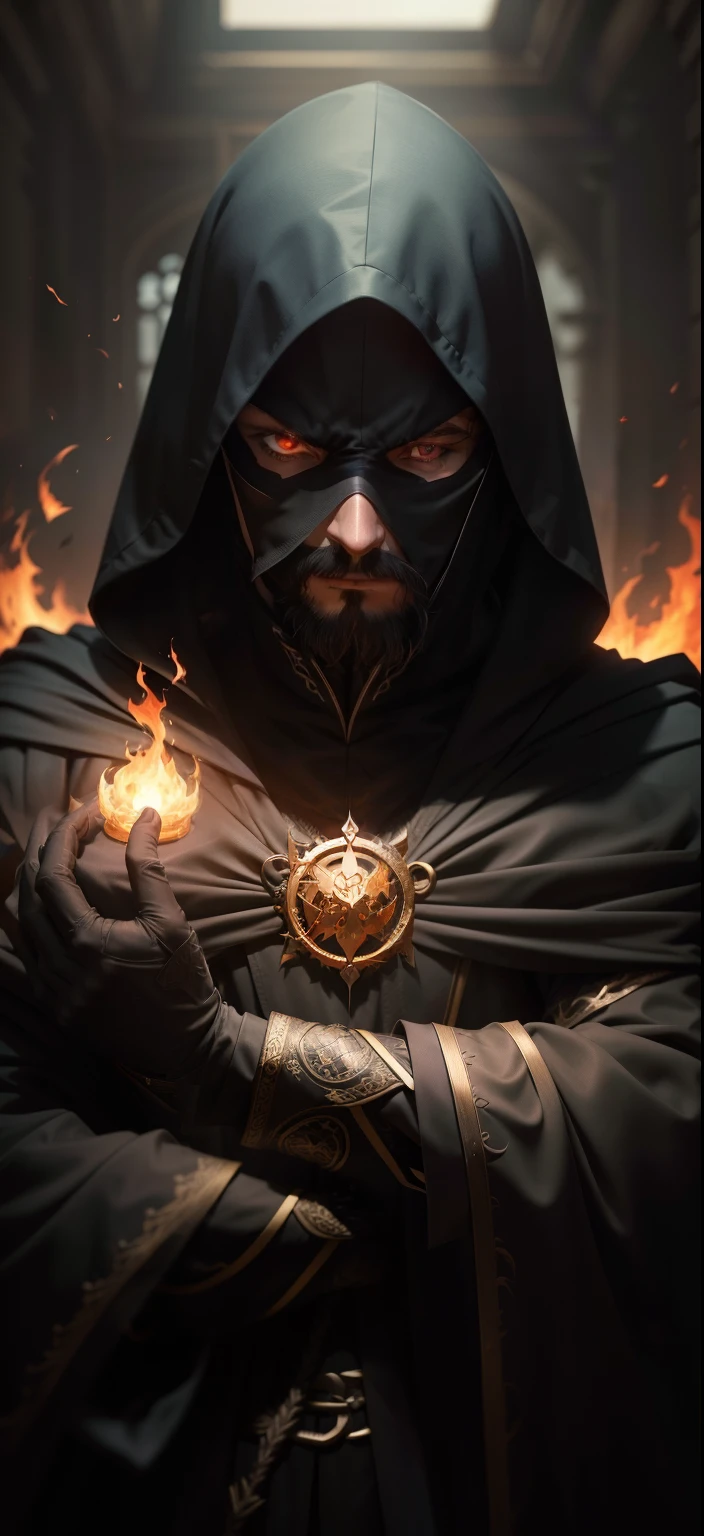 1male, reference sheet, Suitable equipment, leader of the Shadow Weavers, Shrouded in mystery. Dark cloak and mask, hides his true identity, burning with anger and determination, reflecting a deep obsession with power and forbidden knowledge. exuding an aura of dark magic, A hint of sinister forces, which they delved into. (Masterpiece:1.2), (Best Quality:1.3).