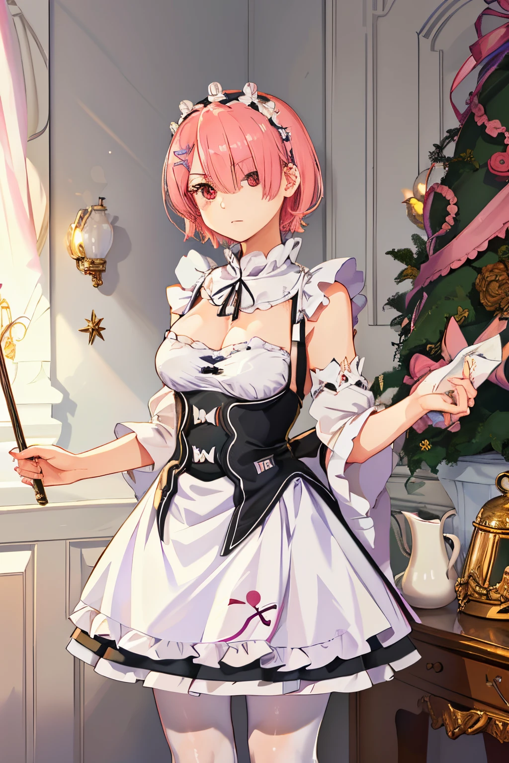 Christmas Maid Porn - Anime girl in a maid outfit holding a wand in front of a christmas tree -  SeaArt AI