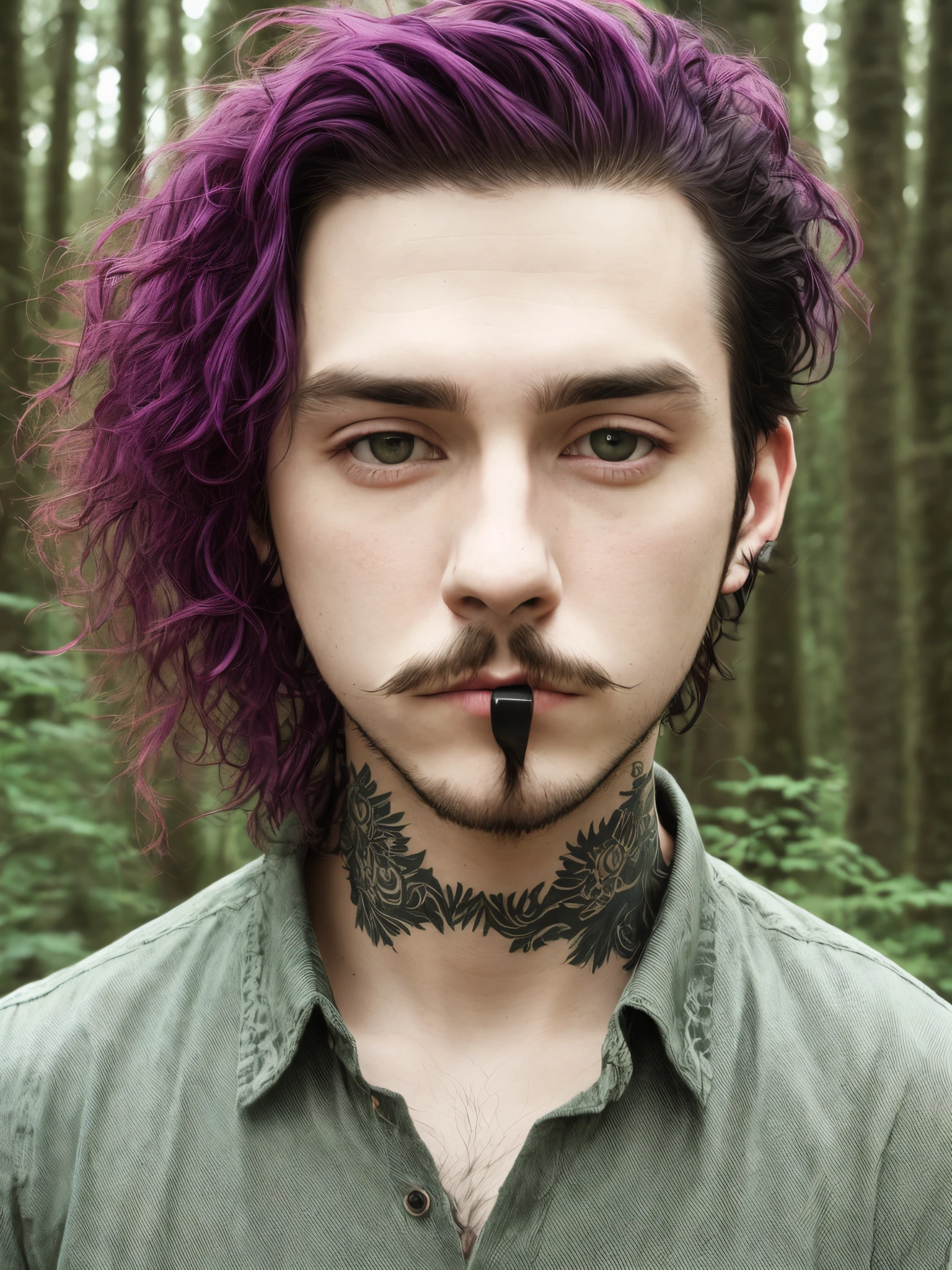 A close up of a person with a purple hair and a beard - SeaArt AI