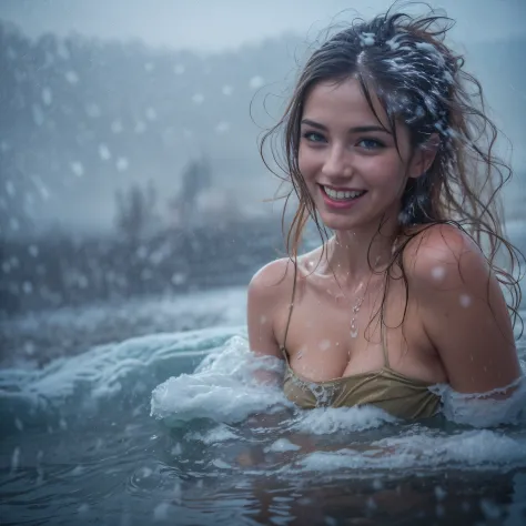 (masterpiece, 8k, best quality:1.2), in the hot spring, outdoor, 1girl, 27 yo icelandic woman,  smile, looking at viewer, lace t...