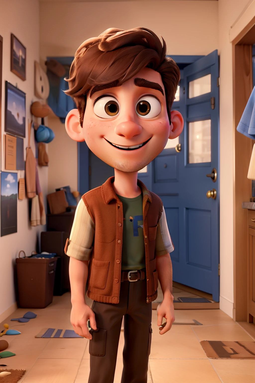 3D poster inspired by Pixar with a 30-year-old young man with light hair and brown eyes in moments with Jesus