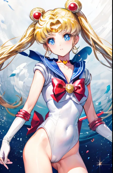 best quality, ultra high res, tsukino usagi, sailor moon, (white leotard:1.3), long twintails, blonde