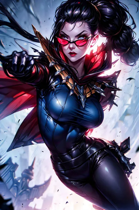 ((face portrait)), (masterpiece), best quality, expressive eyes, perfect face, vayne, 1girl, solo, long hair, black hair, gloves...