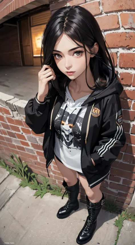 (((8k wallpaper of extremely detailed CG unit:1.2, ​masterpiece, hight resolution:1.2, top-quality:1.2, masutepiece))), ((a very beautiful woman, Street fashion:1.5, Wearing a hooded jacket:1.3, Wearing boots:1.3, Hands in pockets:1.8)), ((extra detailed f...
