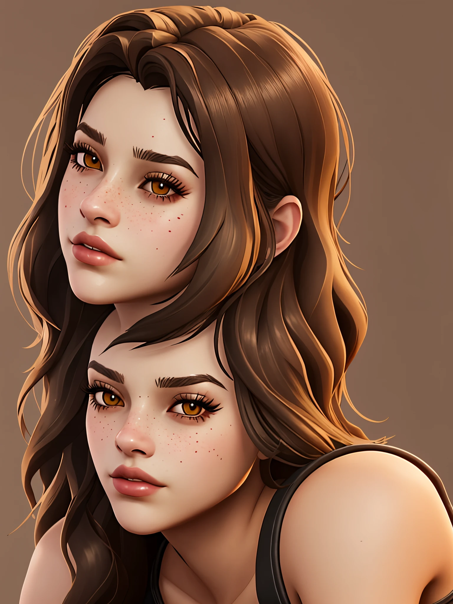 A close up of two women with brown hair and brown eyes - SeaArt AI