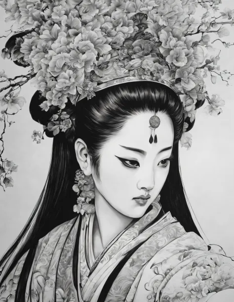 (Portrait of the beautiful heroine of Chinese Kunqu Opera）, Its beautiful black and white line art ,
tmasterpiece,Fountain Pen A...