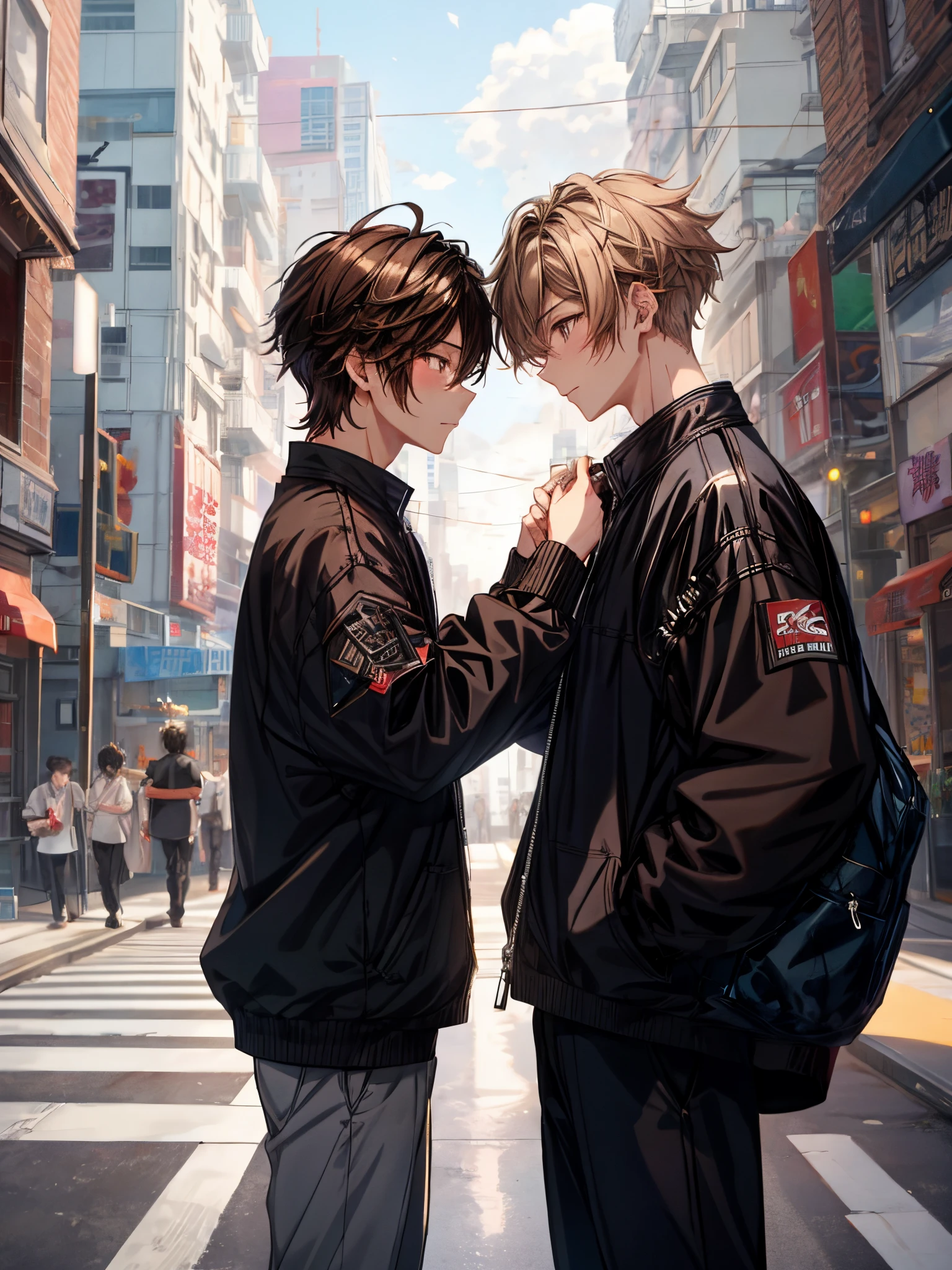 Anime couple in the city with a backpack and a backpack - SeaArt AI