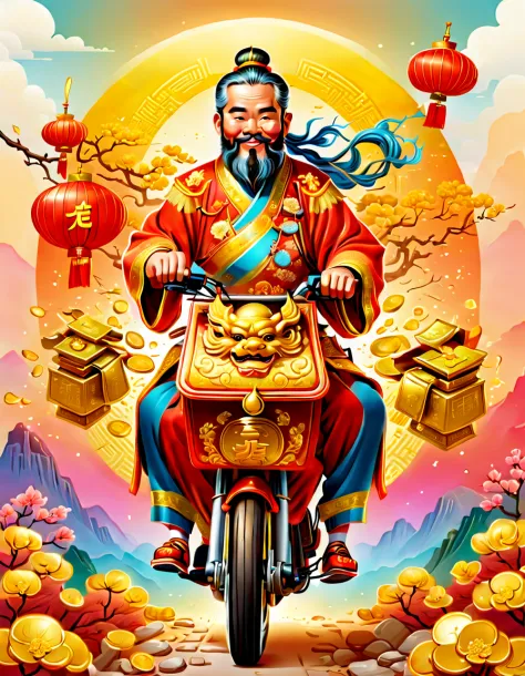 pixar style, (long shot: 1.8), (chinese - chic chinese mythological god of wealth, anatomically correct, oriental elements), (a ...