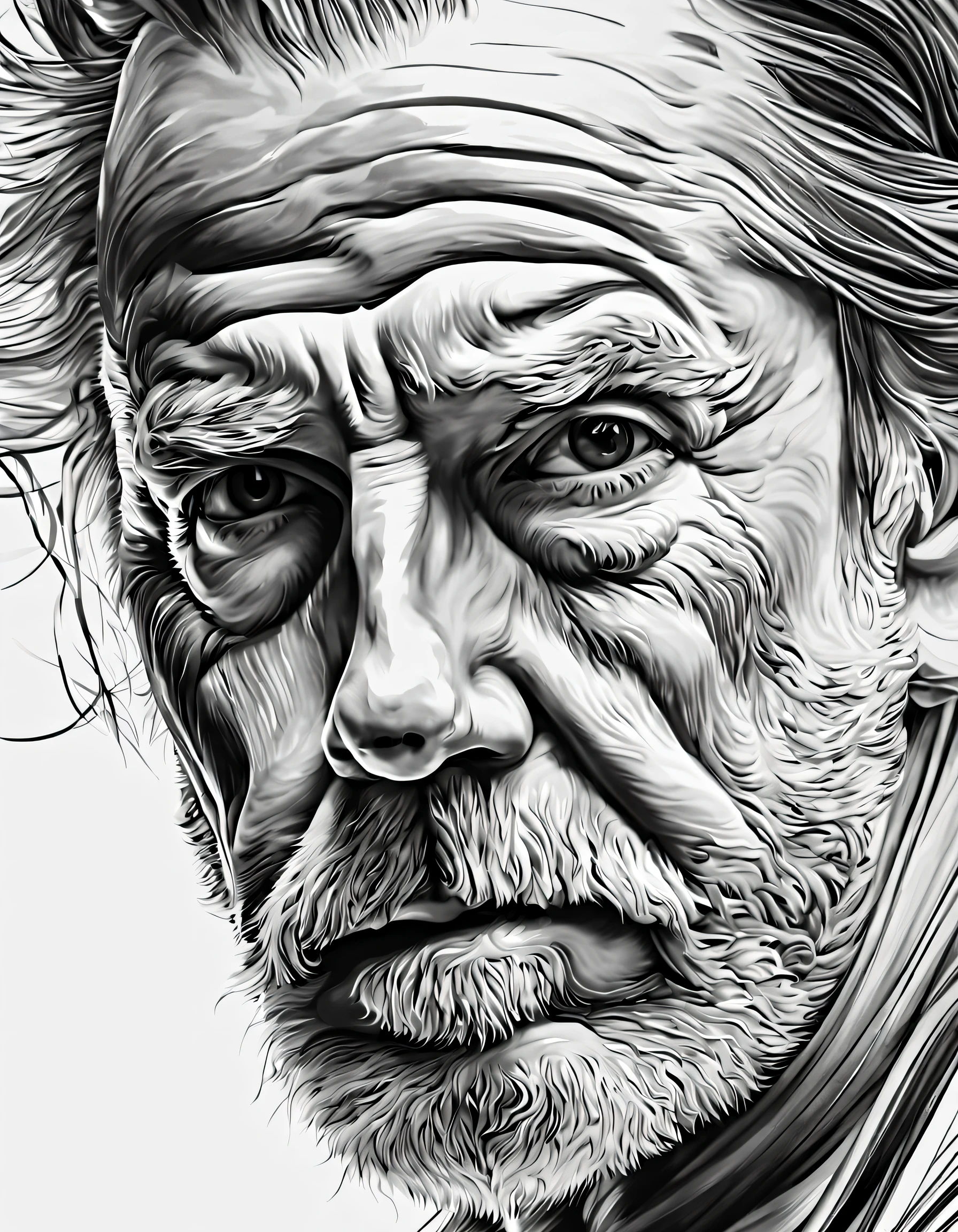 beautiful line art， (David head portrait close-up） , line art, Black and white painting, Abstract,  hyper HD, tmasterpiece, high detal, high high quality, super detailing, Award-Awarded, A high resolution, 16k,